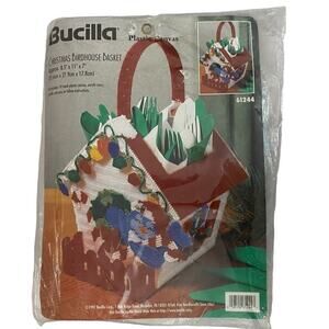 Vintage Bucilla Christmas Birdhouse Basket Plastic Canvas Kit #61244 SEALED NOS